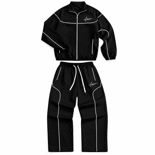 Amari Sport Signature Piped Tracksuit – Black/White